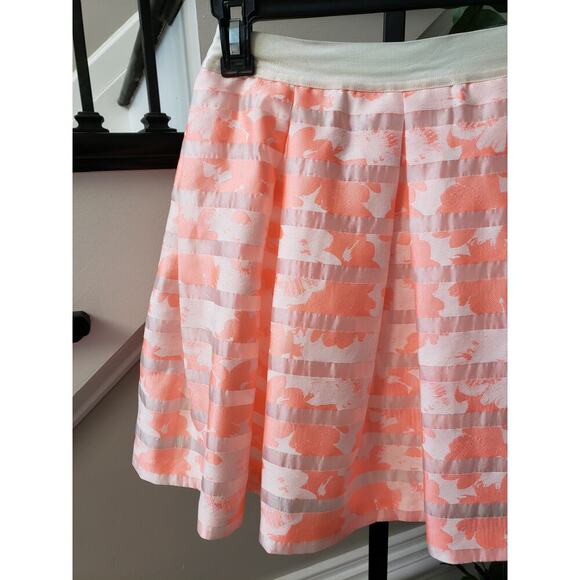 Bebe Flare Skirt Womens Small Pink Floral Sheer Striped Pleated Classic Back Zip - Picture 10 of 12